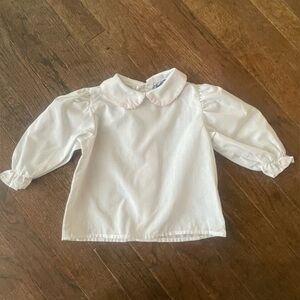 EC Girls 12m White Blouse Puff Sleeves and Ruffled Neckline trimmed in Pink